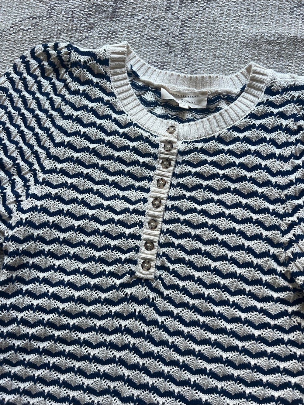 Sezane Mae Navy and White Knit Jumper - Picture 6 of 8